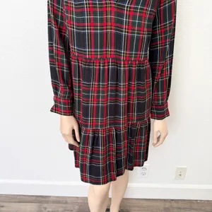 [LOFT] Plaid Split Neck Tiered Long Sleeve Flannel Mini Dress Relaxed Sz Large L thumbnail 8