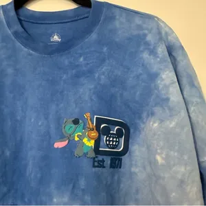 Disney Stitch Hawaiian Aloha Spirit Jersey Blue Womens Medium Long Sleeve thumbnail 2