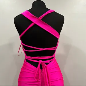 La Femme 28506 Off the Shoulder Ruched Gown Long Dress Hot Pink 4 thumbnail 4