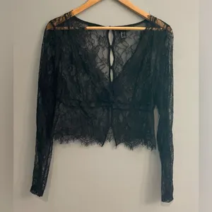 Black Lace Whimsigoth Boho Fairy Mystic Long Sleeve Top thumbnail 4