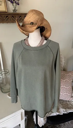 Aerie crew olive green comfy casual boxy light sweatshirt XS oversized thumbnail 1