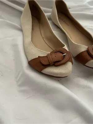 Kelly & Katie Cream Canvas Ballet Flats with Tan Buckle Size 8 1/2 thumbnail 8