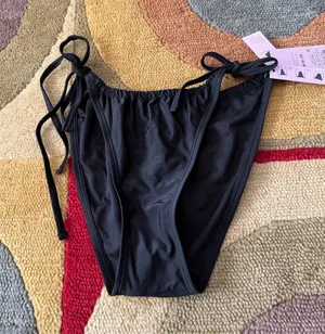 NWT Wild Fable High Leg Low Rise Cheeky Tie Black Bikini Bottoms Swim Medium thumbnail 1