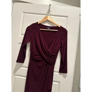 Chaps Womens XS Purple‎ Faux Wrap Ruched Sheath Dress 3/4 Sleeve V-Neck thumbnail 3