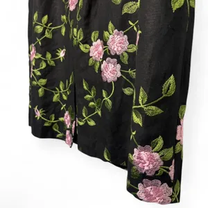 VTG Jessica Howard Embroidered Pink Roses Linen Blend Black Cocktail Dress Sz 14 thumbnail 7
