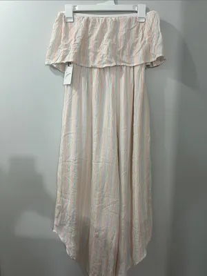 Japna Off-Shoulder Stripe Jumpsuit in Pastel Multi thumbnail 6