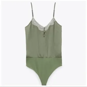 NWT green‎ silk bodysuit lace trim thumbnail 4