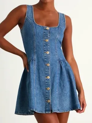 NWT Lulus Prinsley Denim Button Front Dress Size Medium thumbnail 1