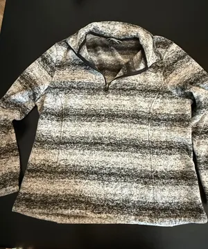 Lands End Womens XL‎ 18 Fleece Quarter Zip Pullover Grey Striped Space Dye Top thumbnail 1