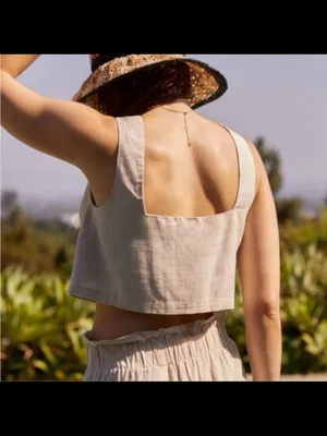Anthropologie‎ Flate White Crop Square Neck Tank thumbnail 2