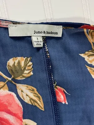 June & Hudson Floral Tie Front‎ Cutout Midi Dress Navy Rose Print Size Large thumbnail 5