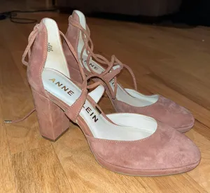 Anne Klein Ganice Tan Pink Platform Lace Up Wrap Around Heels + 🆓🎁 thumbnail 1