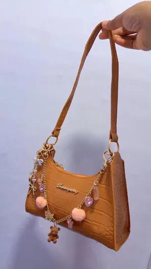 Brown Crocodile Embossed Shoulder Bag with Charm Chain & Teddy Bear Details thumbnail 5