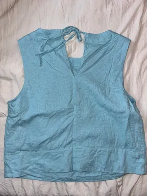 Rachel Zoe blue linen top with tie back detail Size 2 #linen #summer thumbnail 3