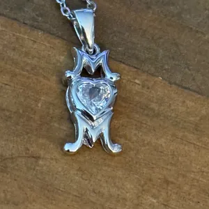 Vintage silver tone cubic zirconia Mom pendant necklace thumbnail 5