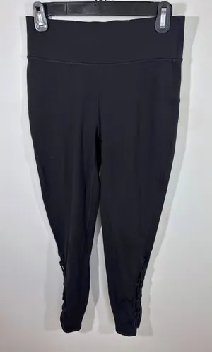 Lululemon Black Lace Up Mesh Hem High Rise 7/8 Leggings Women's Size 8 Yoga Gym thumbnail 1
