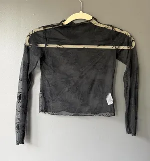 Black Sheer Floral Lace Long Sleeve Top thumbnail 1