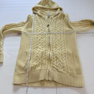 LL Bean Yellow Double L Mixed Cable Full Zip Hoodie Pockets Cotton Sweater SMALL thumbnail 8