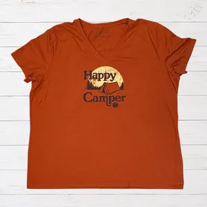 Life Is Good Happy Camper V-Neck Graphic Tee Women's XXL Orange Camping thumbnail 1
