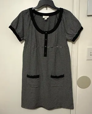 LOFT Black and White Striped Mini Dress thumbnail 1