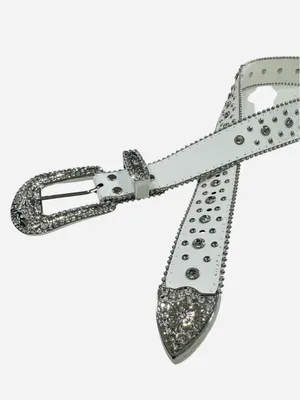 White Rhinestone Belt Studded Western Silver Buckle Cross Detail thumbnail 9
