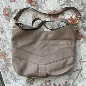 Michael Kors Jamesport Leather Hobo Large Shoulder Bag Taupe Tan Nude Gold thumbnail 5