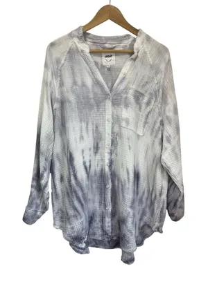 Aerie Blue Gray Tie Dye Button Front‎ Cotton Oversized Shirt Size M thumbnail 1