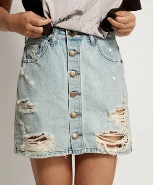 One Teaspoon Sz 26/XS Viper Light Blue Distressed Button Front Denim Mini Skirt thumbnail 1