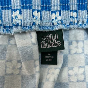 Wild fable pull on wide leg high rise pants retro blue white check with flowers thumbnail 9