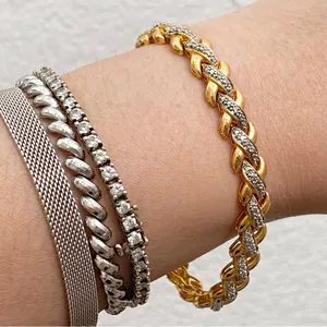 PAJ BR China Gold-tone Diamond Illusion Box Clasp Double Prong X Link Bracelet thumbnail 3