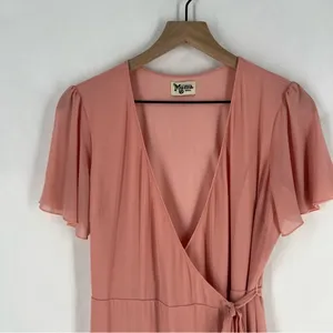 Show Me Your MuMu Pink Crepe Chiffon‎ Flutter Sleeve V-Neck Wrap Maxi Dress S thumbnail 3