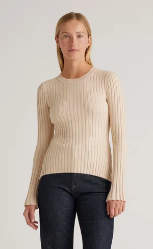 Quince Cotton Cashmere Ribbed Long Sleeve Sweater thumbnail 1