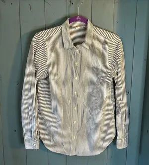 Old Navy Blue and White Striped Button Down Shirt | Women’s Size Small thumbnail 1