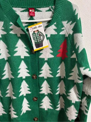Holiday Tree Pattern Green Cardigan Sweater by Dec 25th Medium thumbnail 3