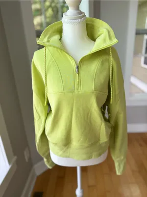 Old Navy Neon Highlighter Yellow Funnel Neck Half Zip Sweatshirt Sz Medium thumbnail 2