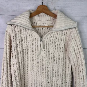 Aerie Cable Knit Chenille Sweater Womens XXS Cream Ivory Quarter Zip Pullover thumbnail 3