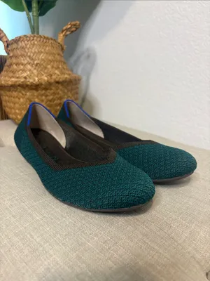 Rothy's emerald green Knit Ballet Flats with Black Trim size 7.5 thumbnail 8