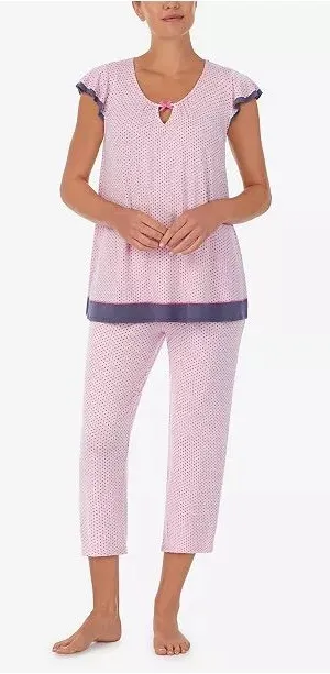 NWT Ellen Tracy Women's Short Sleeve 2 Piece Pajama Set PK/PRINT M thumbnail 1