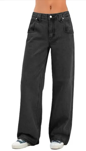 NEW Baggy Straight Leg Mid Rise Y2K Boyfriend Wide Leg High Waist Jeans 16/18 thumbnail 1
