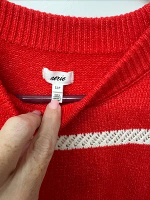 aerie Red and White Striped Women’s Crewneck Sweater thumbnail 2
