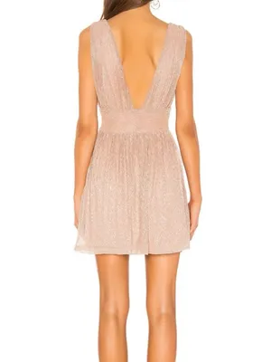 SuperDown Plunging V-Neck Sparkle Mini Dress in Rose Metallic xs nwt thumbnail 3