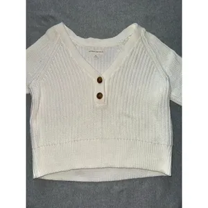 Aeropostale Long Sleeve Cropped Knit Sweater V Neck‎ Tan Womens Sz Xs thumbnail 2