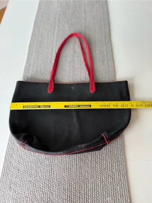Source Unknown Black Red Pebbled Vegan Leather Large Tote Bag thumbnail 6
