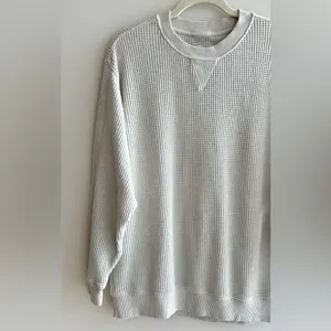 aerie Waffle Knit Long Sleeve Lounge Tee, Beige, Size Medium thumbnail 2