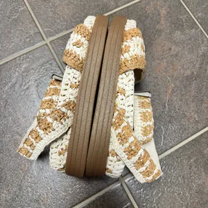 Free People FP Roma Raffia Slip On Ankle Strap Platform Sandals Tan White 8 thumbnail 11