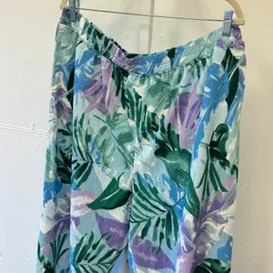 Cuddl Duds Tropical Palm Print Wide Leg Pants Blue Green Purple XL High Waist thumbnail 4