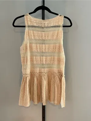 Free People Textured Pucker Lace Peplum Drop Waist Top Sheer Size Small thumbnail 3