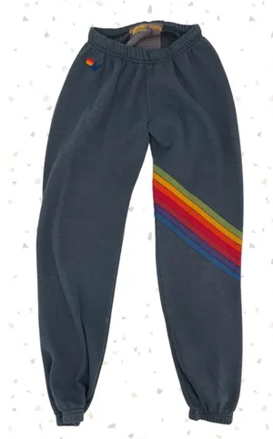 Aviator Nation 7 Stripe Sweatpants Rainbow Charcoal Dark Blue Gray Jogger Size S thumbnail 1