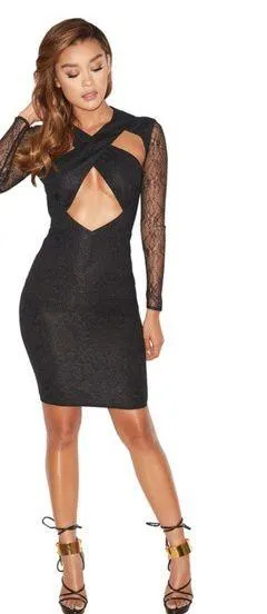 House Of CB NWT Emira black lace peekaboo mini dress. Size Medium. thumbnail 3