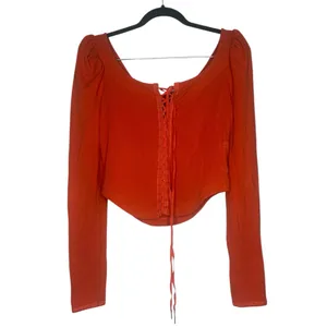Free People Willow Corset Top Lace Up Bustier Orange Reversible thumbnail 2